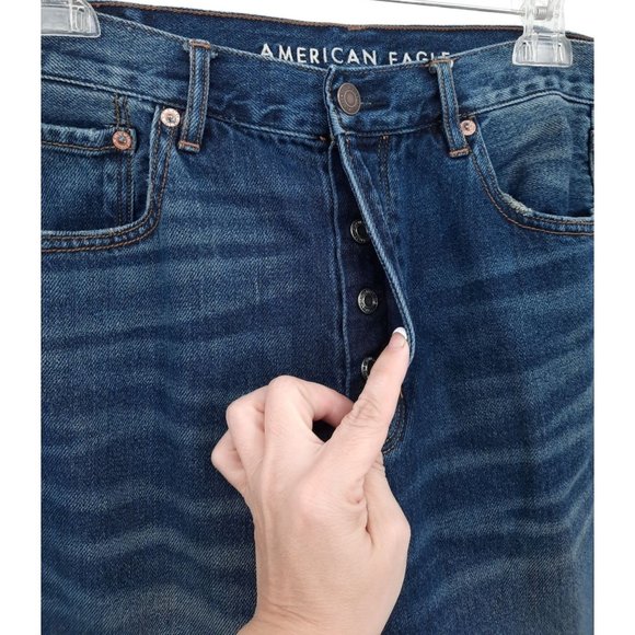 American Eagle Dark Wash Girlfriend High Rise Button Fly Crop Denim Jeans 10 Reg - Picture 5 of 12